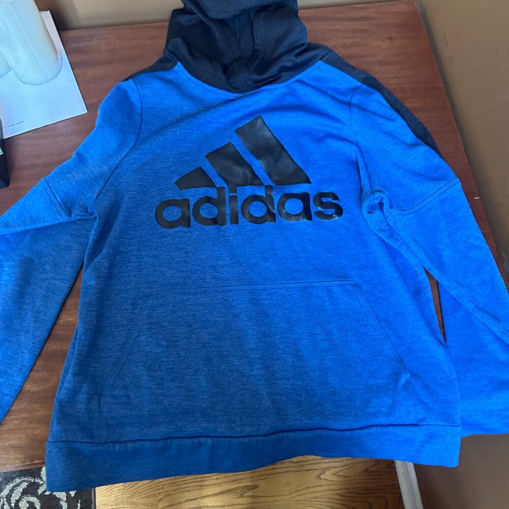 ADIDAS BLUE BLACK HOODIE SIZE XL 18-20